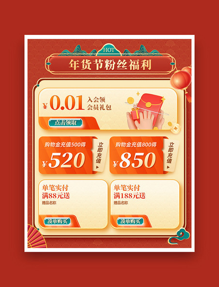 红色中国风年货节活动促销机制模块活动说明详情