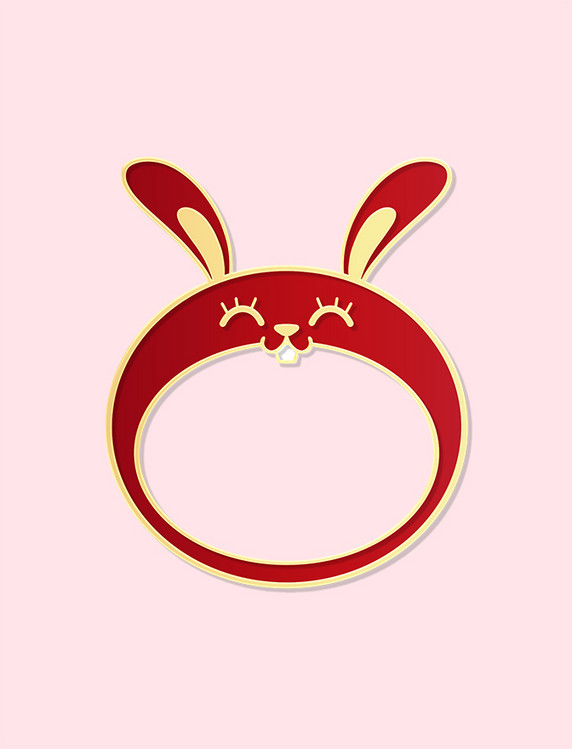 兔年兔子新年春节立体浮雕金边剪纸风边框