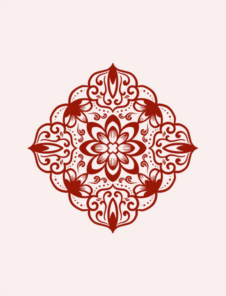 红色剪纸中式花纹喜庆窗花