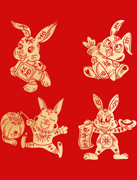 兔年春节新春春节剪纸剪纸风兔子套图