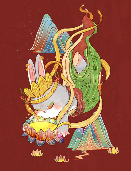 兔年春节国潮中国风敦煌飞天卡通可爱兔子