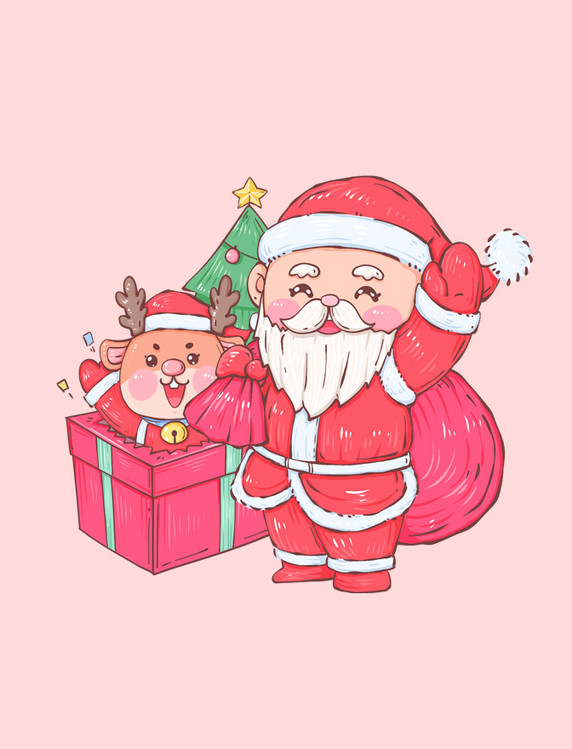 圣诞节圣诞老人驯鹿发礼物元素