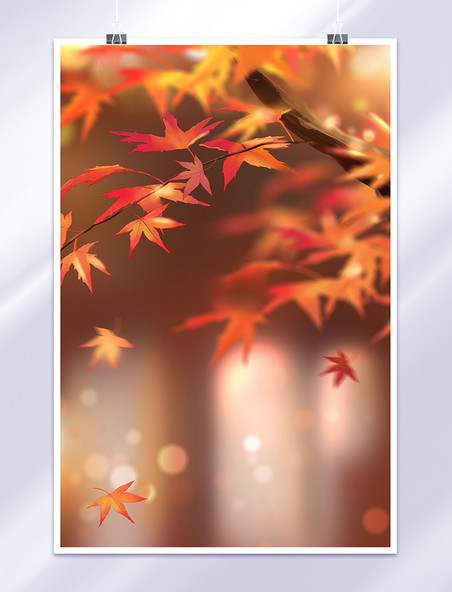 秋天枫叶唯美手绘美丽风景图落叶
