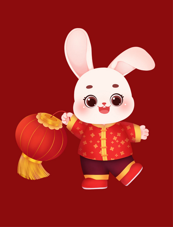 新春兔子喜庆欢度新年春节卡通红色形象元素