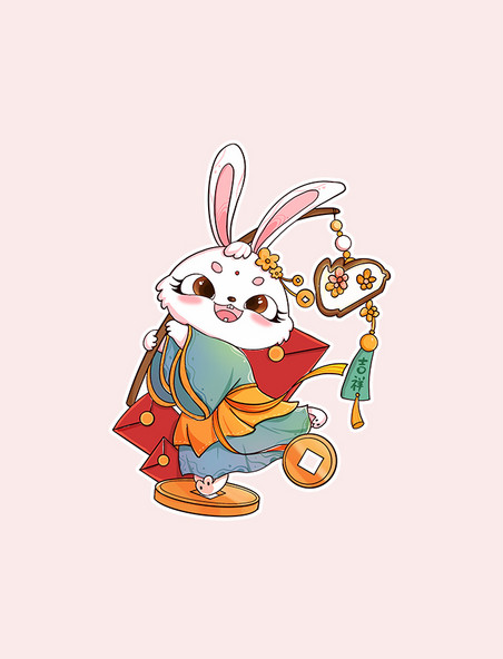 新年春节兔年送福png卡通