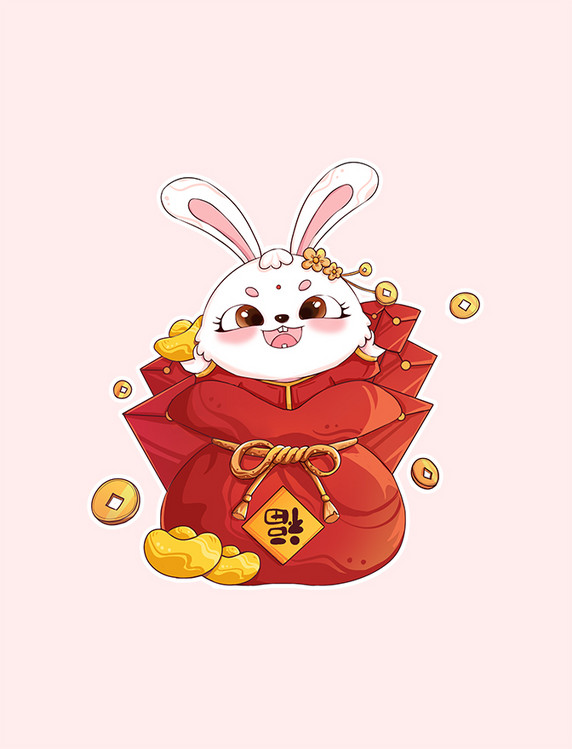 兔年新年春节兔子送福