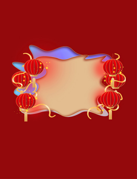 新年春节灯笼立体感边框元素中国风剪纸