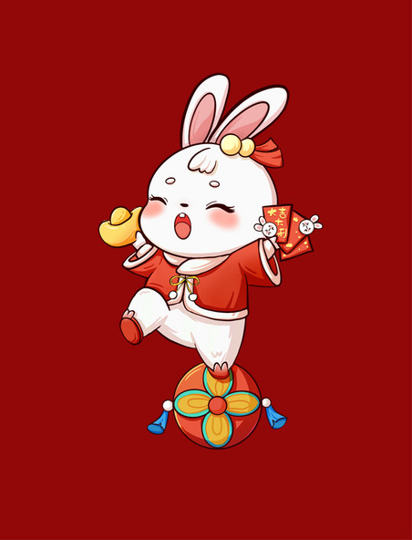 春节新年兔年福兔送财兔子元素卡通
