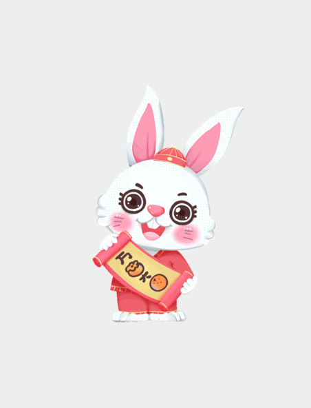 春节兔年新年兔子手拿对联问候卡通动图gif