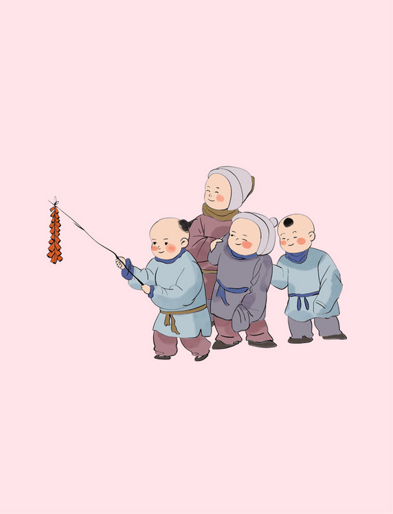 兔年新年春节福娃放鞭炮喜迎新年