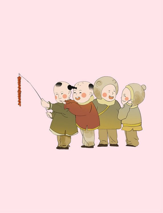 兔年春节新年福娃放鞭炮