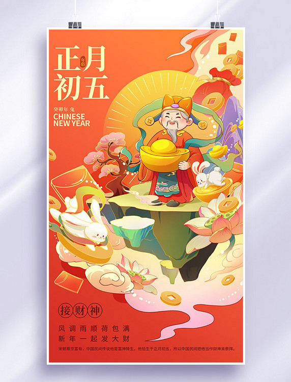 兔年春节新春新年习俗年俗正月初五接财神