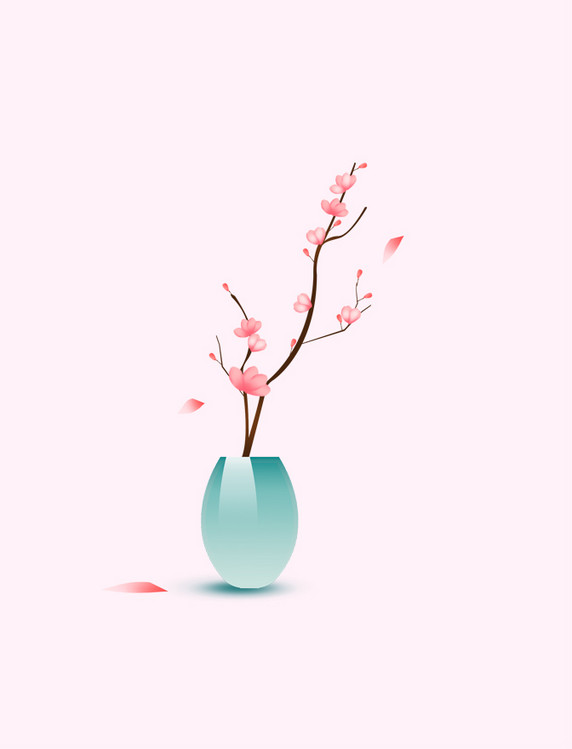 新中式春天梅花瓶插花花枝元素盆栽