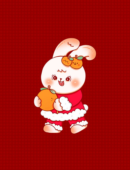 红色2023兔年春节喜庆桔子兔子