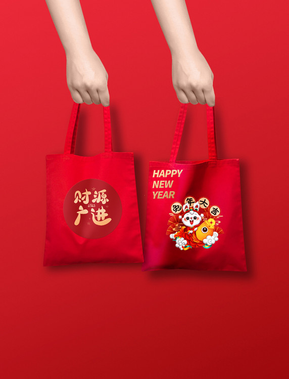 新年春节手提袋国潮风红色精美样机文创帆布包