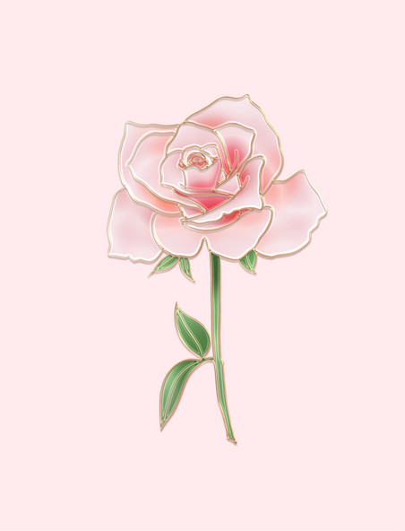 七夕情人节金色立体浮雕花朵粉色玫瑰花元素