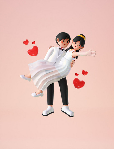 3D立体C4D情人节情侣表白约会人物公主抱