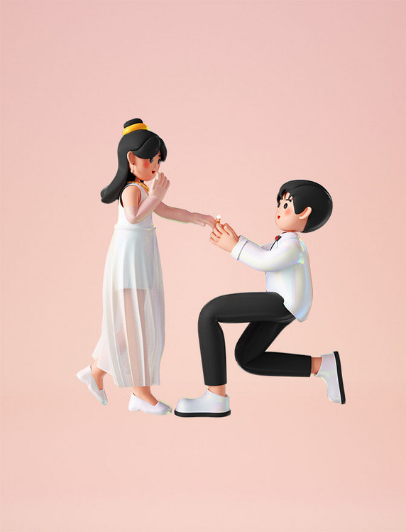 3D立体C4D情人节情侣表白约会人物求婚