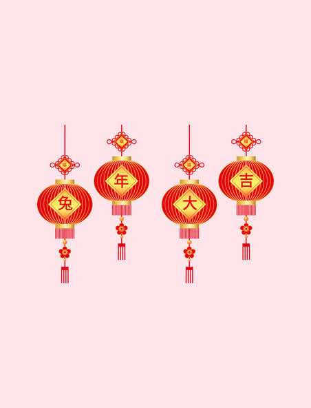 中国风新年兔年春节红色边框灯笼剪纸元宵