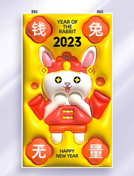 2023兔年春节祝福AI膨胀兔子祝福海报