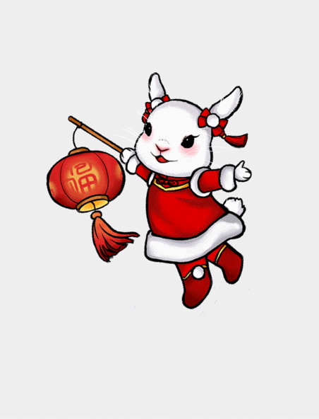 兔年春节兔子卡通灯笼水墨动图gif