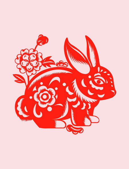 红色兔年兔子剪纸窗花