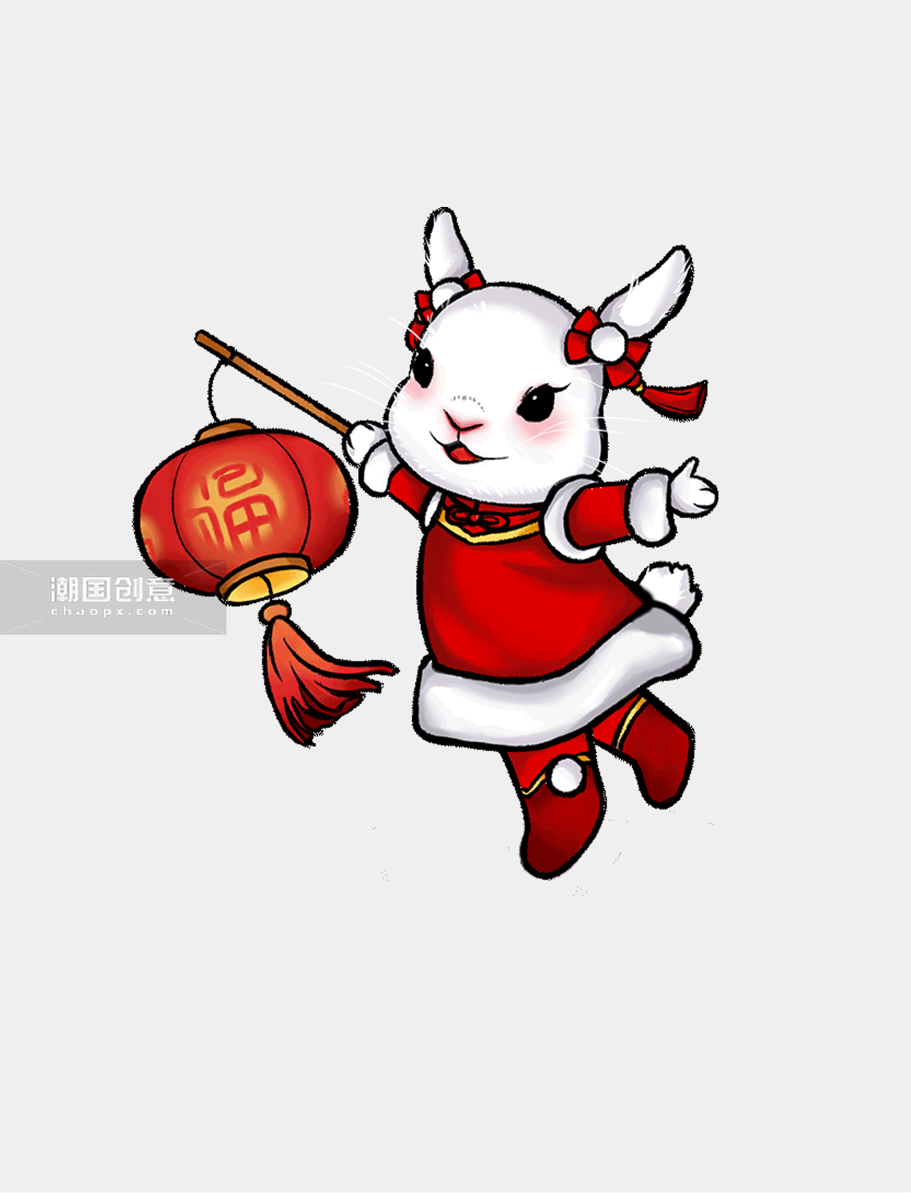 兔年春节兔子卡通灯笼水墨动图gif