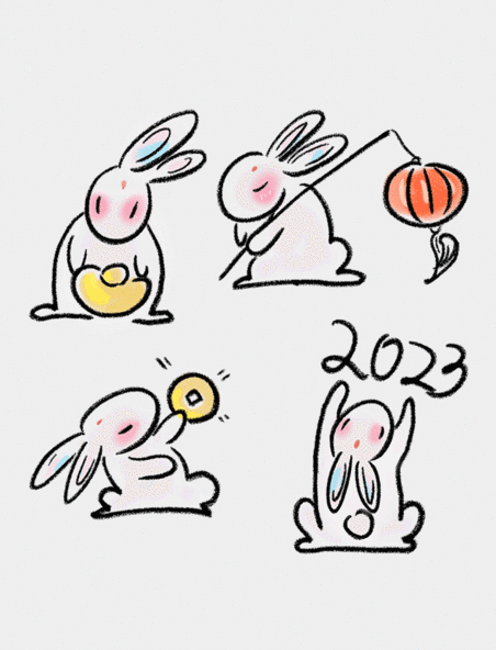 2023新年兔年可爱兔子合集水墨动图gif