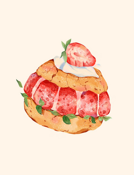 手绘草莓泡芙草莓奶油挞