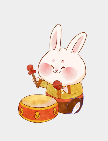 兔年春节兔子打鼓庆祝节日卡通可爱动图gif