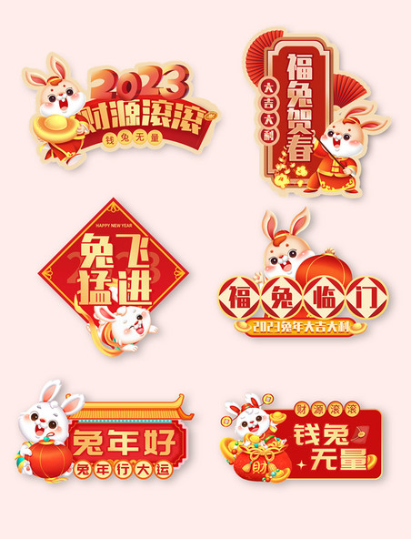 红色喜庆兔年新年春节兔子手举牌