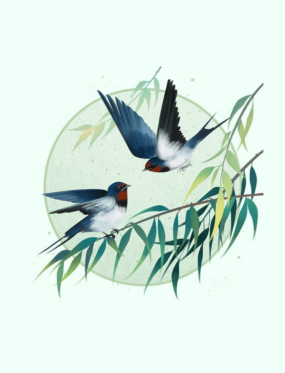 春天枝头上的燕子元素