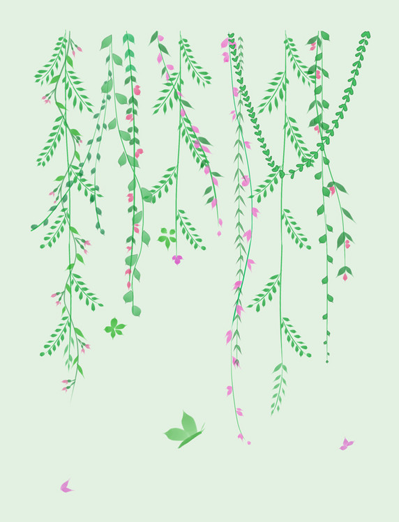 绿色垂钓的花藤装饰插画