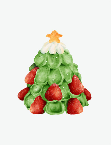 水彩风圣诞树蛋糕圣诞节草莓蛋糕手绘插画风