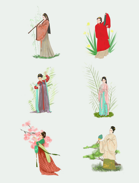 中国风女子笛子桃花