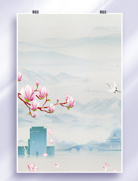 中国风复古背景海报古风建筑花卉