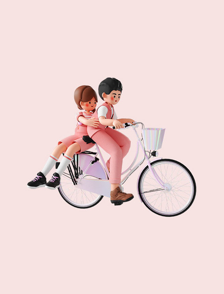 3D立体C4D情人节情侣人物约会骑车