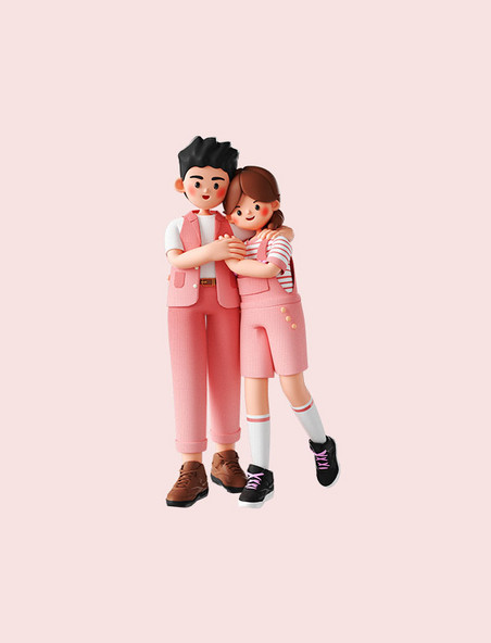 3D立体C4D情人节情侣人物约会拥抱  