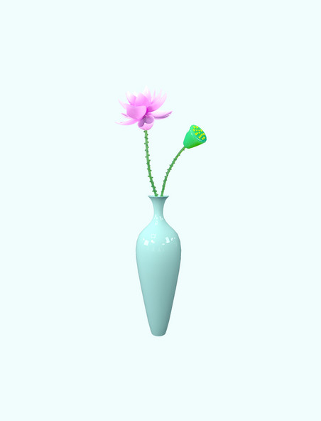 3D禅意荷花盆栽花朵植物