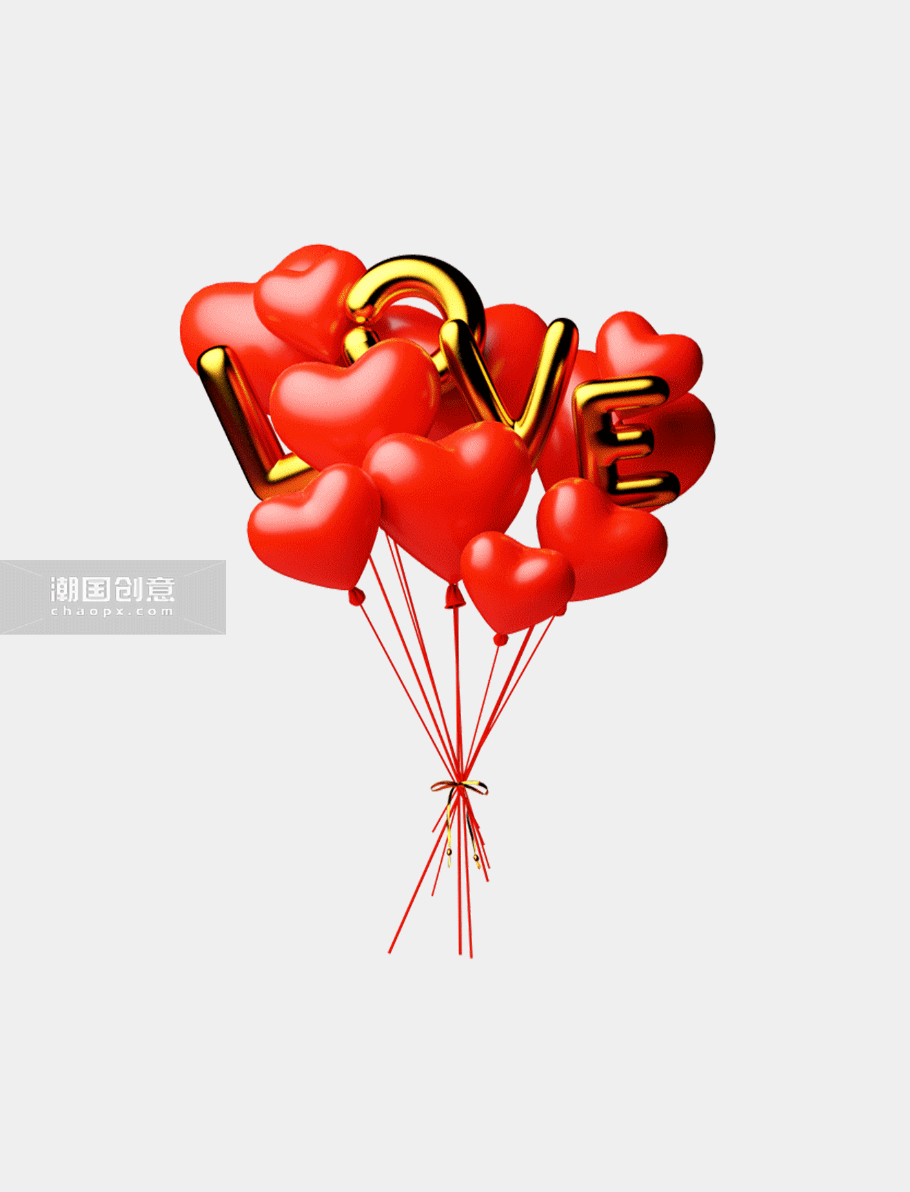 红金C4D立体3D情人节LOVE爱心气球动图gif
