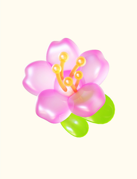 春天春季3D立体C4D玻璃花朵桃花