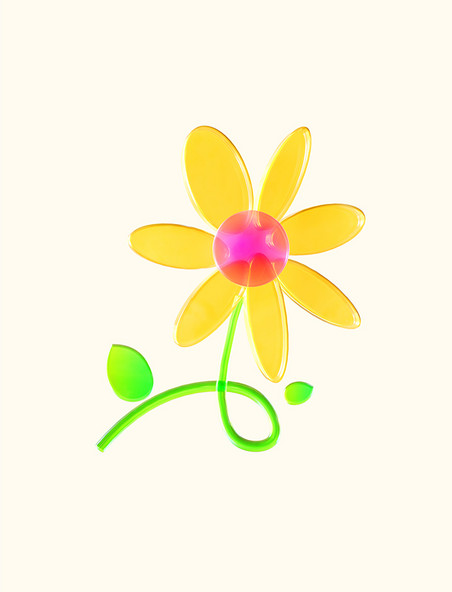 春天春季3D立体C4D玻璃花朵黄色小花