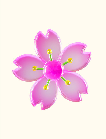 春天春季3D立体C4D玻璃花朵粉色樱花
