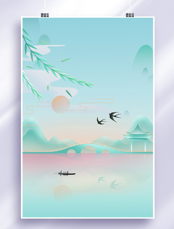 绿色清新春天江南背景