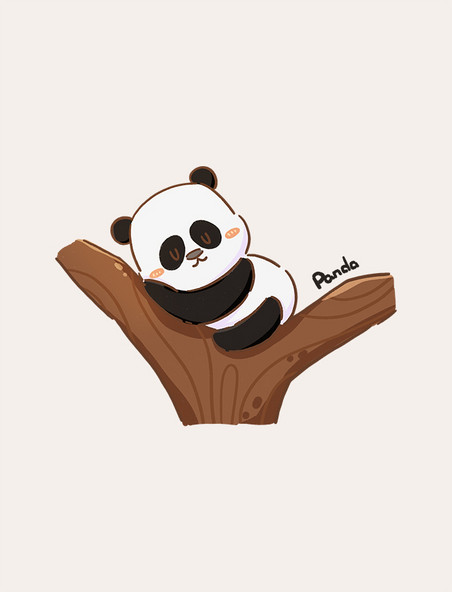 手绘卡通可爱熊猫睡觉