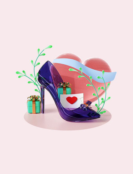 立体紫色水晶高跟鞋爱心礼物