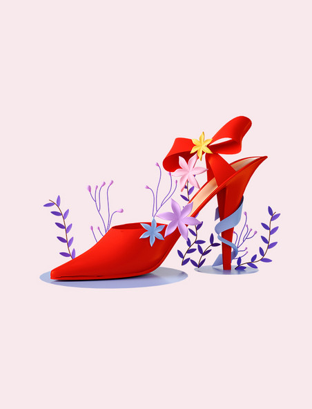 3D立体红色高跟鞋鲜花
