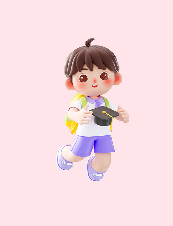 3d立体开学开学季儿童小学生人物博士帽男孩