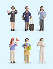 3D立体C4D女性职业人物模型套图