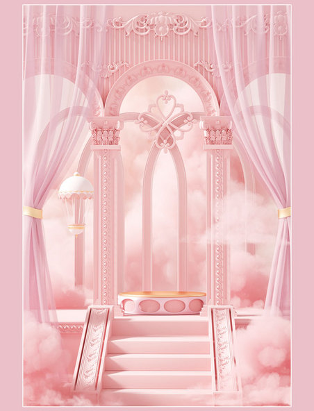 妇女节3D立体粉色浪漫电商展台烟雾欧式复古